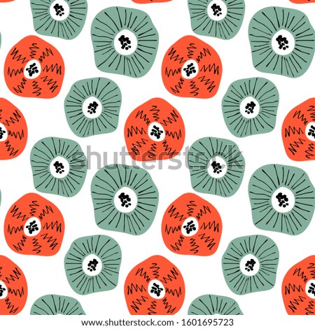 Seamless pattern with abstract flowers. Avan-garde cute cartoon background. Abstractionism style. 