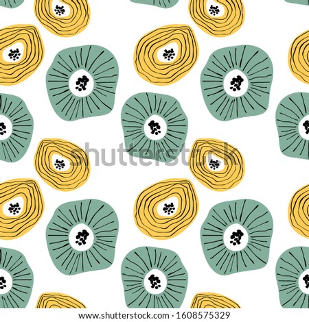 Seamless pattern with abstract flowers. Avan-garde cute cartoon background. Abstractionism style. 