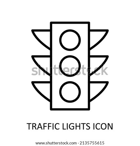 Vector illustration with traffic lights icon. Outline drawing