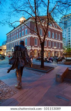 BOSTON, USA - APRIL 20: A market place and a meeting hall since 1742, the Faneuil Hall in Boston was also the site of several speeches by Samuel Adams and James Otis. Boston, April 20, 2012.