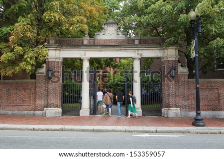 CAMBRIDGE, USA - SEPTEMBER 2: Harvard University in Cambridge, MA is the oldest institution of Higher learning in the USA created in 1636 by the Massachusetts Legislature as seen on September 2, 2013.