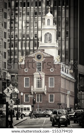 BOSTON, USA - JULY 18: The Old State House, Built in 1713 in Boston, MA, USA, is the oldest public building in the city serving now as a history museum. Photographed as it is on July 18, 2013.