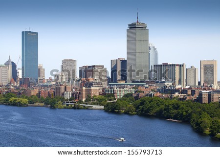 BOSTON, USA - SEPTEMBER 16: Aerial view of Boston showing its architecture as a mix of historic buildings and modern construction on September 16, 2013 in Massachusetts, USA.