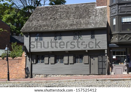 BOSTON, USA - JULY 2: Paul Revere House, built in 1680, was the colonial home of American patriot Paul Revere during the American Revolution. Seen on a sunny day of July 2, 2013 in Boston, MA, USA.