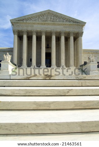 Frontal portrait of the US Supreme Court in Washington DC, USA.