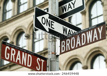 Close-up shot of traffic signs in New York city, USA.