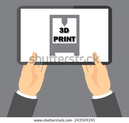 3D printing machine on a tablet ,held in hands