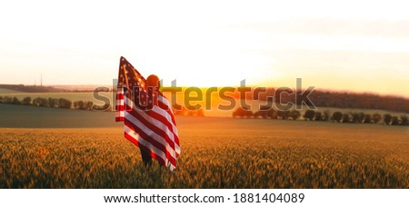 Similar – Image, Stock Photo American woman with flag sitting on road