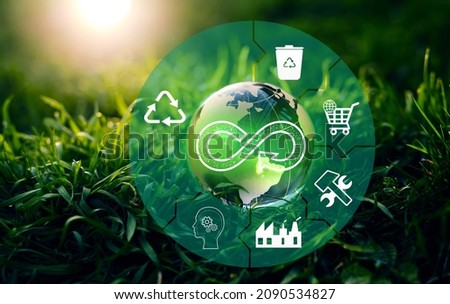 Energy consumption and CO2 emissions are increasing. Circular economy concept. Sharing, reusing,repairing,renovating and recycling existing materials and products as much possible. Stock foto © 