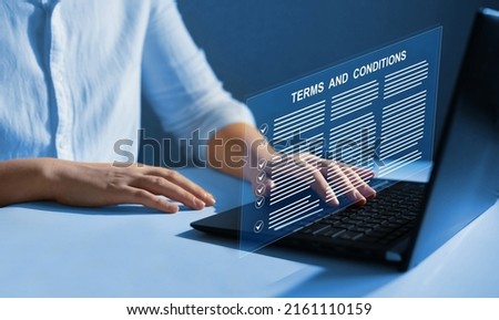 Terms and conditions for employers.
Law of observing the rules in society. Digital contract that describes the working conditions and graphics. ストックフォト © 