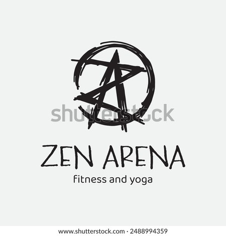 ZA monogram with zen circle, Letter Z and A logo with circular border, Rough hand-drawn letter AZ logo forming star shape enclosed within a circular outline