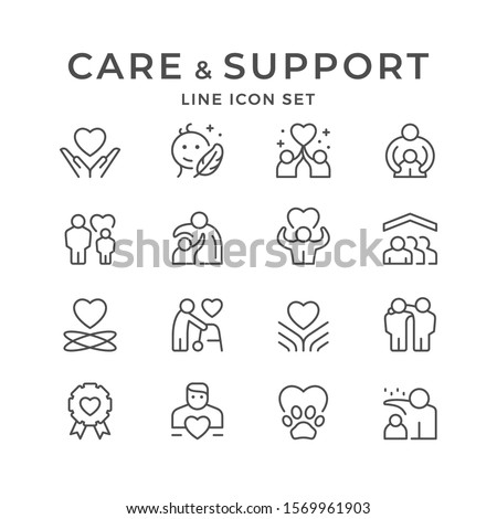 Set line icons of care and support