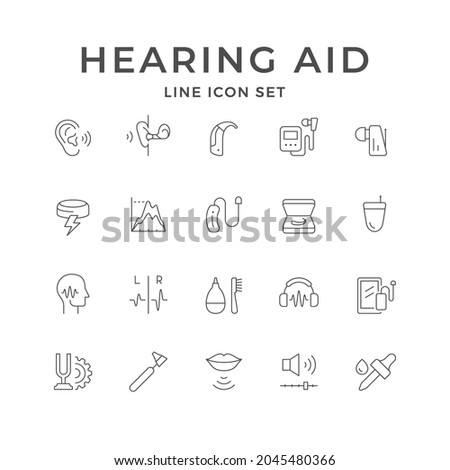 Set line icons of hearing aid isolated on white