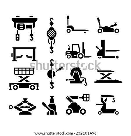 Set icons of lifting equipment isolated on white. Vector illustration