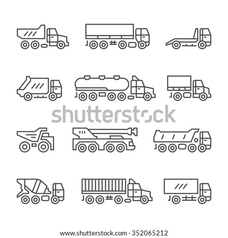 Set line icons of trucks isolated on white. Vector illustration