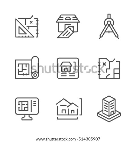 Set line icons of architectural