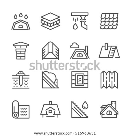 Set line icons of roof