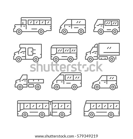 Set line icons of bus and van