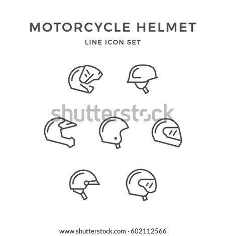 Set line icons of motorcycle helmet