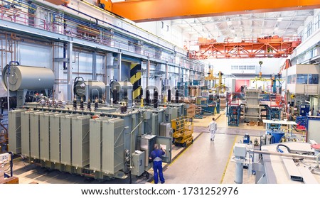industrial factory in mechanical engineering for the manufacture of transformers - interior of a production hall 