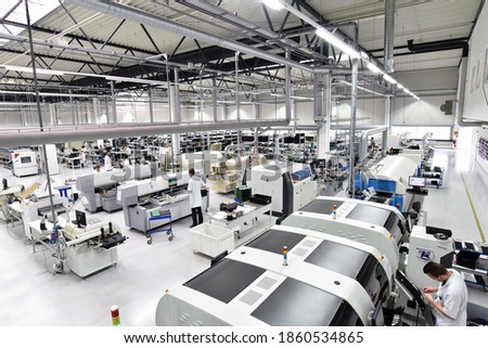 modern industrial factory for the production of electronic components - machinery, interior and equipment of the production hall 