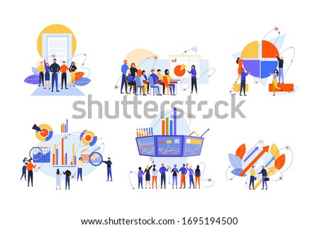 Stock trading, stakeholder, investment, analysis, business set concept. Business people, businessmen women traders stakeholders on stock market. Money investment, stock analysis. Teamwork, training.