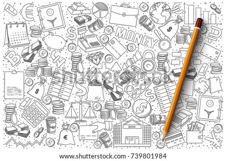 Hand drawn vector set of finance doodles