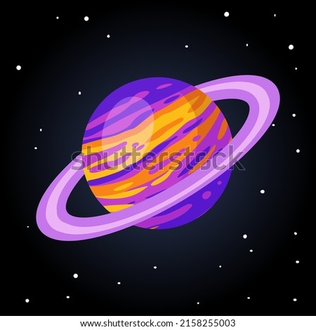 Stylized planet Saturn isolated cartoon image. Astronomic logo image. Media glyph icon