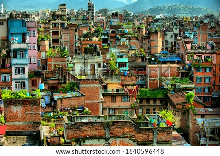 colorful houses in Nepal Katmandu Stock fotó © 