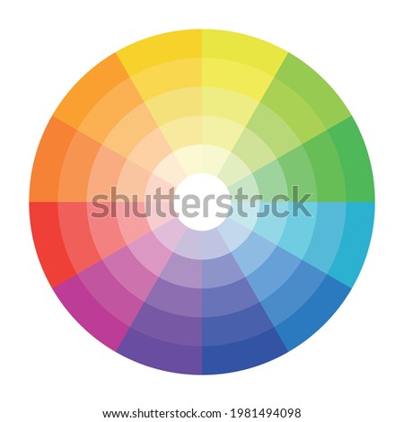 Color wheel circle isolated on white background with color shades. Vector illustration