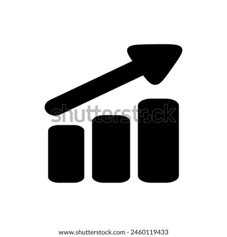 Black vector icon of a rising arrow over bar graphs representing economic growth and success