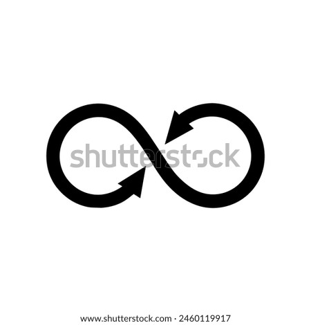 Black vector icon of infinity recycling symbol emphasizing sustainability and continuous cycle