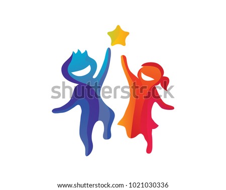 Creative Children Reaching Star Education Logo in Isolated Background