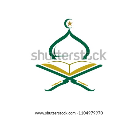 Modern Islamic Mosque And Quran Logo In Isolated White Background