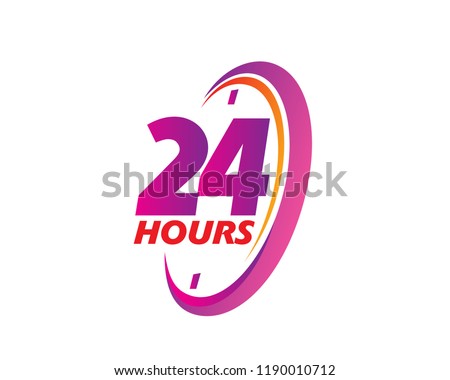 Modern 24 Hours Sign Logo Illustration In Isolated White Background