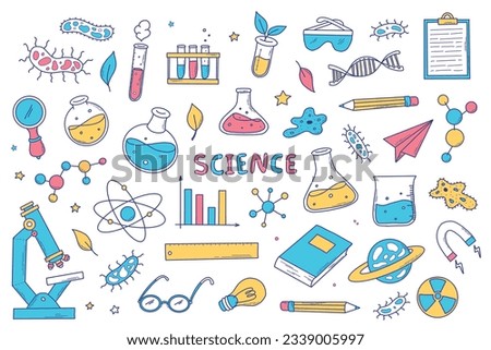 science doodles set, cartoon elements, clip art isolated on white background for stickers, planners, scrapbooking, stationary, prints, etc. EPS 10