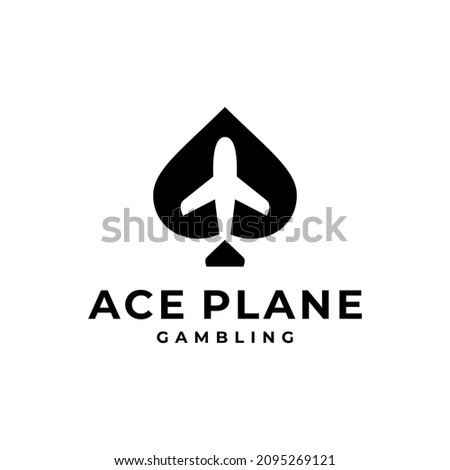 Black Ace gambling combination and plane with flat minimalist style in white background, vector template logo design editable