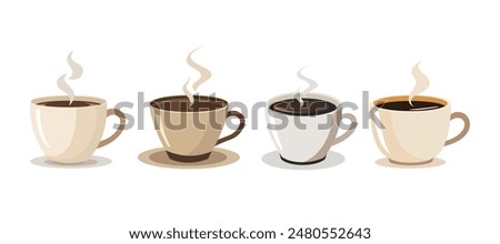 Set of vector illustration of a coffee cup with steam rising isolating on white background