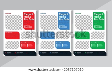 Modern Real Estate Flyer Design, Business Flyer Template, Brochure design, Home Sale, annual report, red, blue, green color, Vector illustration