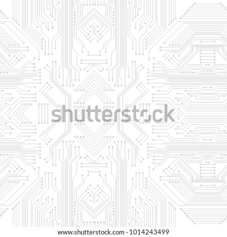 Seamless vector futuristic techno texture. Abstract gray techno line on white background. Electronic circuit. Light tech scheme pattern.