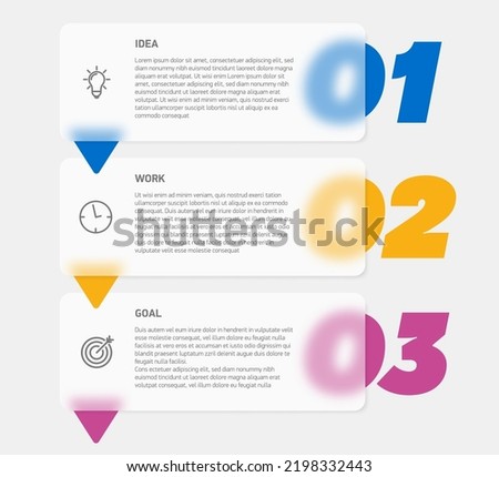 Vector glassmorphism style progress steps for tutorial. 3 options infographic banner. Number banner template for diagram, presentation or chart. Business concept sequence banner. Vertical workflow lay