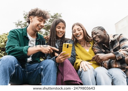 Similar – Image, Stock Photo Ethnic woman using smartphone on steps