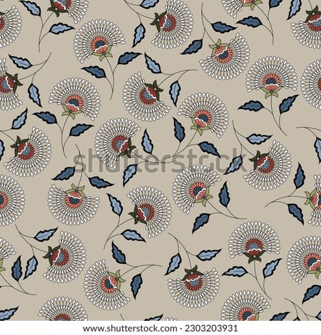 all over seamless vector stock flowers with leaves pattern on cream background