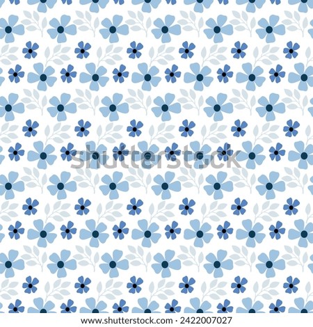 blue seamless floral vector small flowers leaves pattern of white