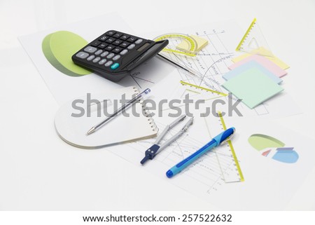 Photo of the Drawing tools with compass and calculator