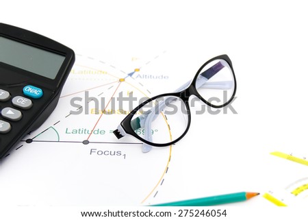 Business Architectural project, pair of compasses, glasses, rulers and calculator - business concept