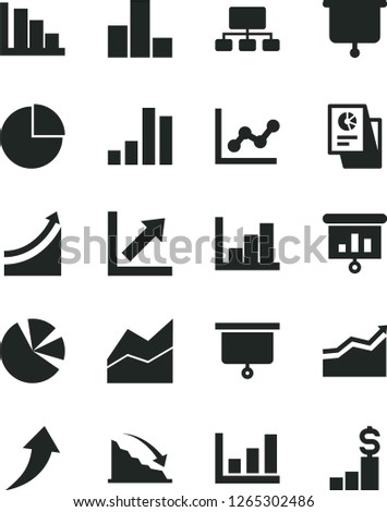 Solid Black Vector Icon Set - pie chart vector, bar, line, graph, growth, negative histogram, positive, recession, scheme, charts, statistical research, presentation, board, arrow, up