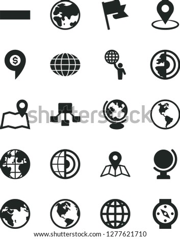 Solid Black Vector Icon Set - minus vector, map, globe, earth, flag, planet, geolocation, hierarchical scheme, core, man hold world, dollar pin, compass