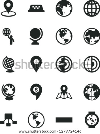 Solid Black Vector Icon Set - minus vector, map, globe, earth, planet, location, geolocation, hierarchical scheme, core, man hold world, dollar pin, taxi, compass