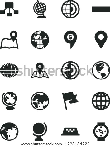 Solid Black Vector Icon Set - minus vector, map, globe, earth, flag, planet, location, hierarchical scheme, core, dollar pin, taxi, compass